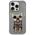 Nimmy iPhone 16 Pro Uyumlu 3D Gözlük Dolar Zincir Köpek Nakış İşlemeli Kabartmalı Cool Glasses Kılıf