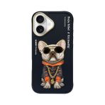 Nimmy iPhone 16 Uyumlu 3D Gözlük Zincir Köpek Detaylı Nakış İşlemeli Kabartmalı Cool Glasses Kılıf