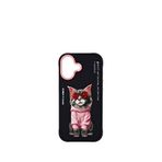 Nimmy Iphone 17 Uyumlu 3d Gerçek Nakış İşlemeli Zincir Ve Gözlük Detaylı Maine Coon Kedi Desenli Telefon Kılıfı - Siyah