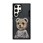 Nimmy Samsung S23 Ultra Uyumlu 3D Kıyafet Mor Ayıcık Detaylı Nakış İşlemeli Kabartmalı Fashion Pet Kılıf