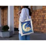 Ninastore Ay'da Uyuyan Kedi Tote Çantası - Şirin Tote Çanta, Estetik Tote Çanta, Kitap Çantası, Kanvas Çanta, Alışveriş Çantası - Renkli