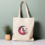 Ninastore Kedi ve Ay Tote Çanta, Rüya Gibi Yıldızlı Kedi, %100 Pamuklu Çevre Dostu Alışveriş Çantası, Ömür Boyu Kullanabileceğiniz Çanta - Renkli