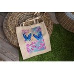 Ninastore Mavi Kelebekler Kiraz Çiçeği Tote Çanta - Şirin Tote Çanta, Estetik Tote Çanta, Estetik Tote Çanta, Kitap Çantası, Alışveriş Çantası, Hediye Tote Çanta - Renkli