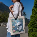 Ninastore Pembe Lotus Çiçeği Kuğu Tote Çanta - Sevimli Tote Çanta, Estetik Tote Çanta, Tote Çanta, Alışveriş Çantası, Kitap Çantası, Kuğu Çanta, Estetik Tote Çanta - Renkli