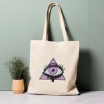 Ninastore Sevimli Ürkütücü Göz Tote Çanta, Cadılar Bayramı, %100 Pamuklu Tote Çanta, Çevre Dostu Estetik Alışveriş Çantası, Ömür Boyu Çanta - Renkli