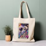 Ninastore Tarot Kartı Tote Çantası, Mega Pint, Iskelet, Uzay, %100 Pamuklu Tote Çanta. Çevre Dostu, Estetik Alışveriş Çantası, Ömür Boyu Kullanabileceğiniz Çanta. - Renkli