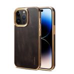 nincyee Hakiki Deri Temel Kılıf iPhone 12 Pro Max için, Klasik Yağ Balmumu Desen Deri Kaplama Tam Kapsama Koruma Tampon Kılıf Siyah