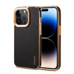 nincyee Hakiki Deri Temel Kılıf iPhone 13 Pro Max için, Lüks Araba Serisi İnek Derisi Deri Kaplama Tam Kapsama Koruma Tampon Kılıf Siyah