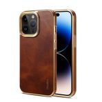 nincyee Hakiki Deri Temel Kılıf iPhone 15 Pro Max için, Klasik Yağ Balmumu Desen Deri Kaplama Tam Kapsama Koruma Tampon Kılıf Kahverengi