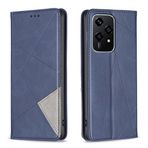 nincyee Honor 200 Lite 5G için Kapaklı Kılıf, Eşkenar Dörtgen Desenli Premium Deri Cüzdan Destek Çubuğu Manyetik Kapatma Kapağı Mavi