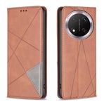 nincyee Honor Magic 7 Lite için Kapaklı Kılıf, Eşkenar Dörtgen Desenli Birinci Sınıf Deri Cüzdan Destek Çubuğu Manyetik Kapatma Kapağı Kahverengi