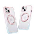 nincyee iPhone 15 için Tampon Kılıf, Manyetik Cazibe Dönebilen Katlanır Halka Destek Çubuğu TPU + PC Kaplama Kılıf Pembe