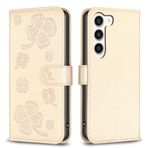 nincyee Samsung Galaxy S24 için Kılıf, Şanslı Yonca Desenli Premium Deri Cüzdan Destek Stantlı Kılıf Manyetik Tokalı Kapak Altın