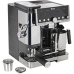 NINJA Luxe Pro 3'ü 1 arada kahve makinesi, Latte, Cappuccino, soğuk demleme ve espresso makinesi, entegre tahıl öğütücü ve süt köpürtücülü, kullanımı kolay, 5 ön ayar köpük, gümüş, ES701EU