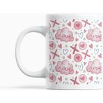 Nino Store Love Yazılı Porselen Kupa Bardak 300 ml – Romantik Kalp Desenli Kahve Çay Kupası - Beyaz