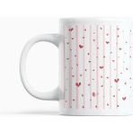 Nino Store Pembe Çizgili Kalp Desenli Porselen Kupa Bardak 300 ml – Minimal Romantik Kahve Çay Kupası - Beyaz