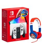 Nintendo Switch Oled Siyah Beyaz Oyun Konsolu + Super Mario Kulaklık Bundle Paket