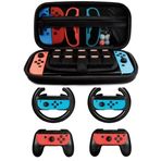 Nintendo Switch Oyun Başlatıcı için Aksesuar Seti, 2X Direksiyon, 2X Kavrama Kiti, 1x Seyahat Taşıma Çantası (5'i 1 Arada Siyah)