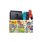 Nintendo Switch Renkli Mavi Kırmızı + Super Mario Maker 2 + Super Marıo Party + Super Marıo Bros U Deluxe