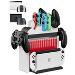 Nintendo Switch ve Switch OLED Joy Cons, Pro Controller ve Poke Ball Plus Controller için Anahtar Düzenleyici ve Şarj İstasyonu, ZAONOOL Anahtar Aksesuarları için Çok Fonksiyonlu Oyun Depolama Kulesi