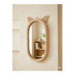 Niobehome 30x60 Rattan Bambu Çocuk Odası Kedi Kulaklı Boy Aynası
