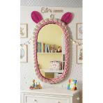 Niobehome Rattan Bambu Çocuk Odası Pembe Kulaklı Boy Aynası