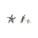 Nipora Multicolor Zirkon Taşlı Deniz Yıldızı Tasarım 925 Ayar Gümüş Kadın Küpe