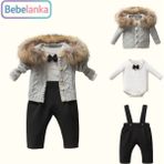 Nipperland Erkek Bebek %100 Pamuk Kürk Yakalı Hırka Papyonlu Body Pantolon 3'lü Takım 563568 - Gri - Beyaz - Siyah - 3 - 6 Ay
