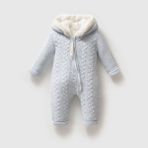 Nipperland Erkek Bebek Kapüşonlu Peluş Astarlı Triko Tulum - Mavi - 3 - 6 Ay