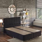 Niron Ela 200x200 cm Silinebilir Soho Kumaş Çift Kişilik Siyah Kumaş Baza Ve Başlığı