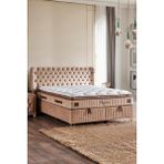 Niron Elegance Lüks Yatak Baza ve Başlık Seti 180 x 200 cm Çift Kişilik Paket Yaylı Yumuşak Yatak Baza Başlık Takımı - Krem - 180 x 200 cm