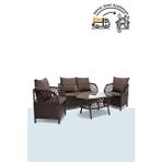 Niron Lady Kahverengi Metal Rattan Bahçe Balkon Oturma Grubu 2+1+1 Sehpalı Çay Seti