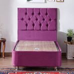 Niron Purple Baza Ve Başlık Seti 100x200 cm Tek Kişilik Sandıklı Mor Kumaş Baza Ve Başlığı