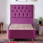 Niron Purple Baza Ve Başlık Seti 80x180 cm Tek Kişilik Sandıklı Mor Kumaş Baza Ve Başlığı