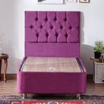 Niron Purple Baza Ve Başlık Seti 90x190 cm Tek Kişilik Sandıklı Mor Kumaş Baza Ve Başlığı