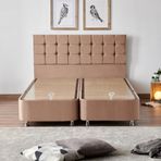 Niron Rama 140x190 cm Soho Kumaş Çift Kişilik Sütlü Kahve Kumaş Baza ve Başlığı