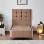 Niron Rama 90x190 cm Soho Kumaş Tek Kişilik Sütlü Kahve Kumaş Baza ve Başlığı