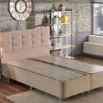 Niron Yatak 150x200 cm Polo Sütlü Kahve Soho Kumaş Çift Kişilik Baza ve Başlık Seti