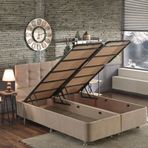 Niron Yatak 160x200 cm Polo Sütlü Kahve Soho Kumaş Çift Kişilik Baza ve Başlık Seti