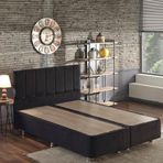 Niron Yatak Ela 160x200 cm Silinebilir Soho Kumaş Çift Kişilik Siyah Kumaş Baza Ve Başlığı