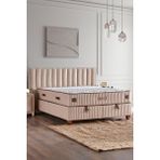 Niron Yatak Hades Yatak Baza ve Başlık Seti 200X200 cm Çift Kişilik Paket Yaylı Lüks Yatak Krem Baza Başlık - 200 x 200 cm