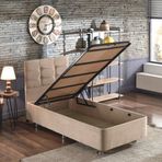 Niron Yatak Polo 100x200 CM Soho Kumaş Tek Kişilik Sütlü Kahve Kumaş Baza Ve Başlığı