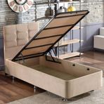 Niron Yatak Polo 90x190 CM Soho Kumaş Tek Kişilik Sütlü Kahve Kumaş Baza Ve Başlığı