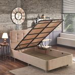 Niron Yatak Polo Baza ve Başlık Seti -120x200 cm Tek Kişilik Sütlü Kahve Kumaş Baza ve Başlığı Soho Kumaş