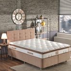 Niron Yatak Queen Çift Kişilik Pedli 180x200 cm Ortopedik Yatak Kumaş Baza Ve Başlık Seti