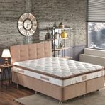 Niron Yatak Queen Çift Kişilik Pedli 180x200 cm Ortopedik Yatak Kumaş Baza Ve Başlık Seti