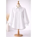 Nirva Butik Balon Kol Gömlek - 2XL - 3XL - 0002 - Beyaz