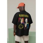 Nirvana Müzik Grubu Baskılı Unisex Oversize Rock Metal Tişört - 01 Siyah