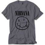 Nirvana Smiley Face Gri Tişört - XL