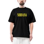 Nirvana Yazı Sarı Oversize Siyah Tişört - L